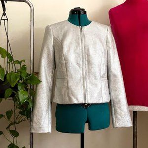 WHBM Silver metallic tweed zip up jacket size 4
